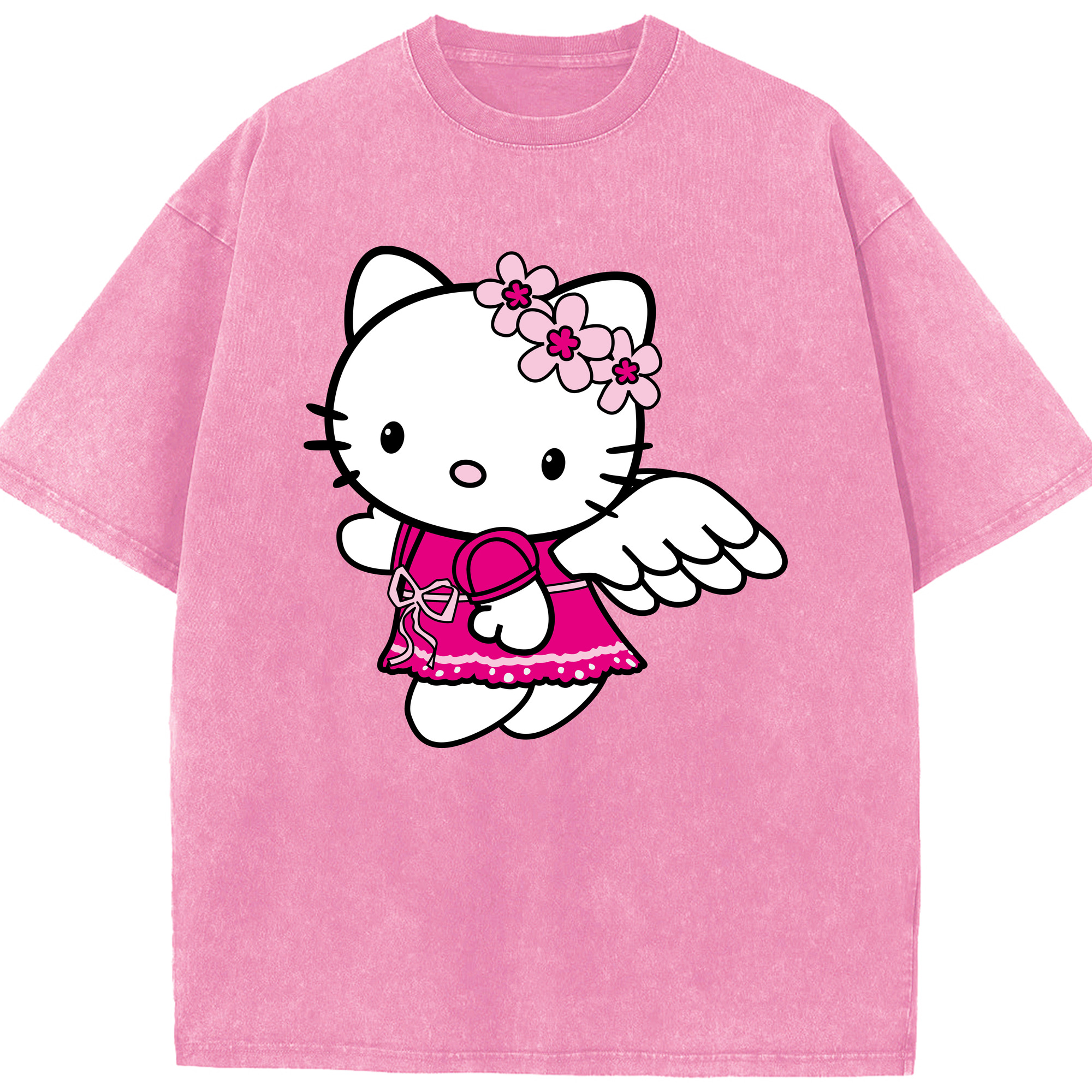 （画像用） Hello Kitty ハローキティ 綿100% ヴィンテージ風 半袖Tシャツ（フロントプリント）